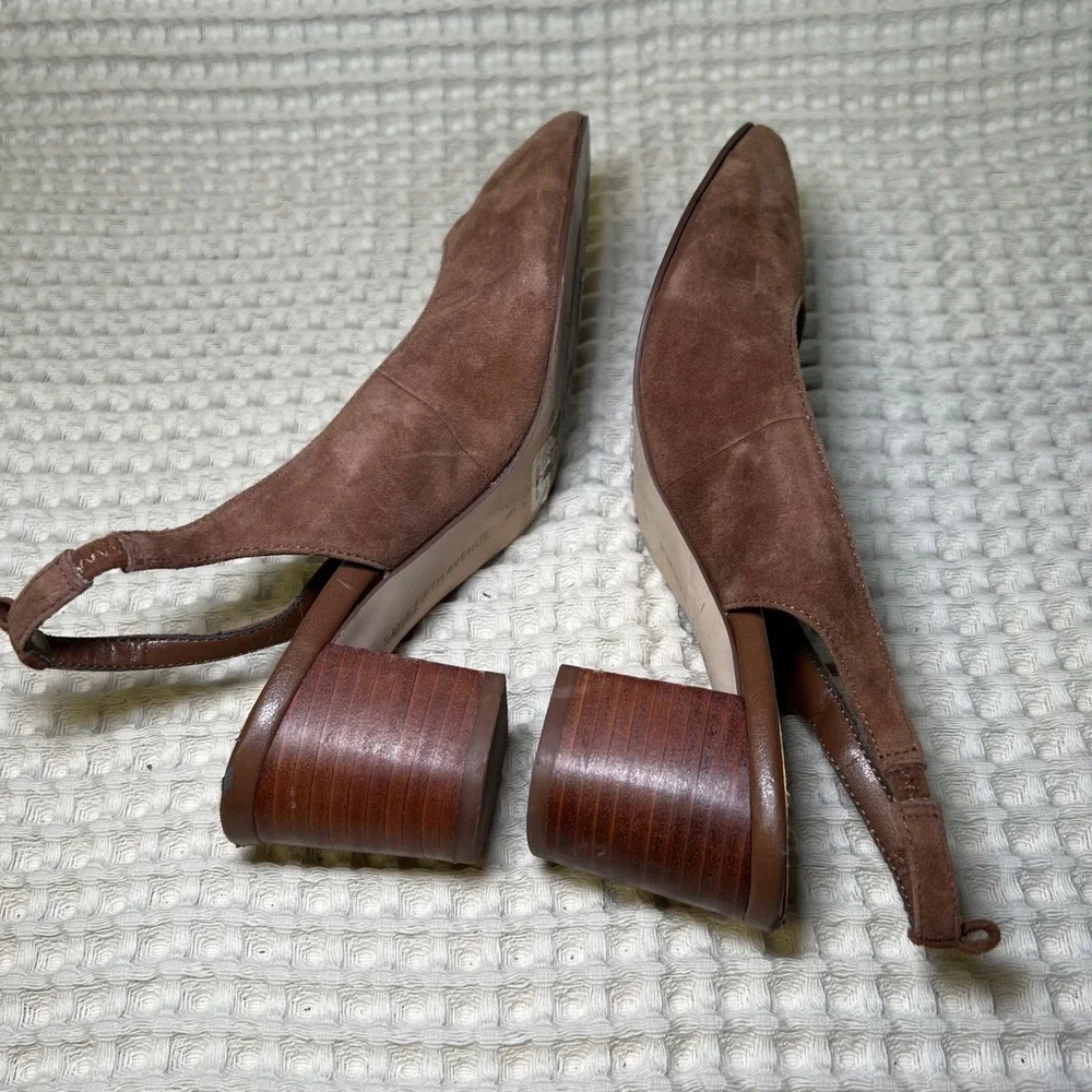 Saks Fifth Avenue Women Brown Pointed Toe Slingback Block Heel‎ Shoes Size 6